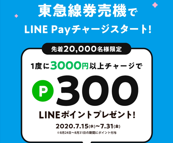 東急線券売機からLINE Payチャージで300ポイントゲットキャンペーン